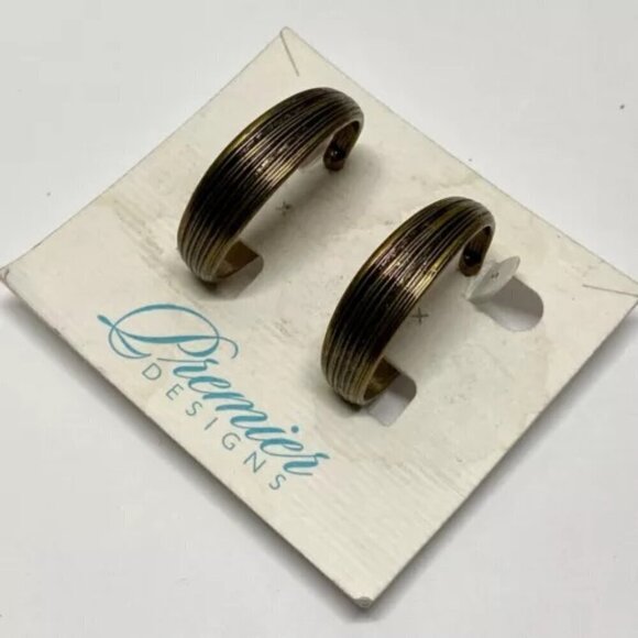 Premier Designs Hoop Earrings Gold Tone Black Paint Stud Post Fashion NWT - Picture 4 of 7